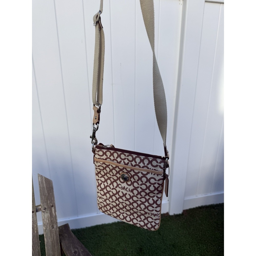 NWT Coach Brown Coated Canvas Leah‎ Op Art Swingpack 42420 S - Picture 6 of 13